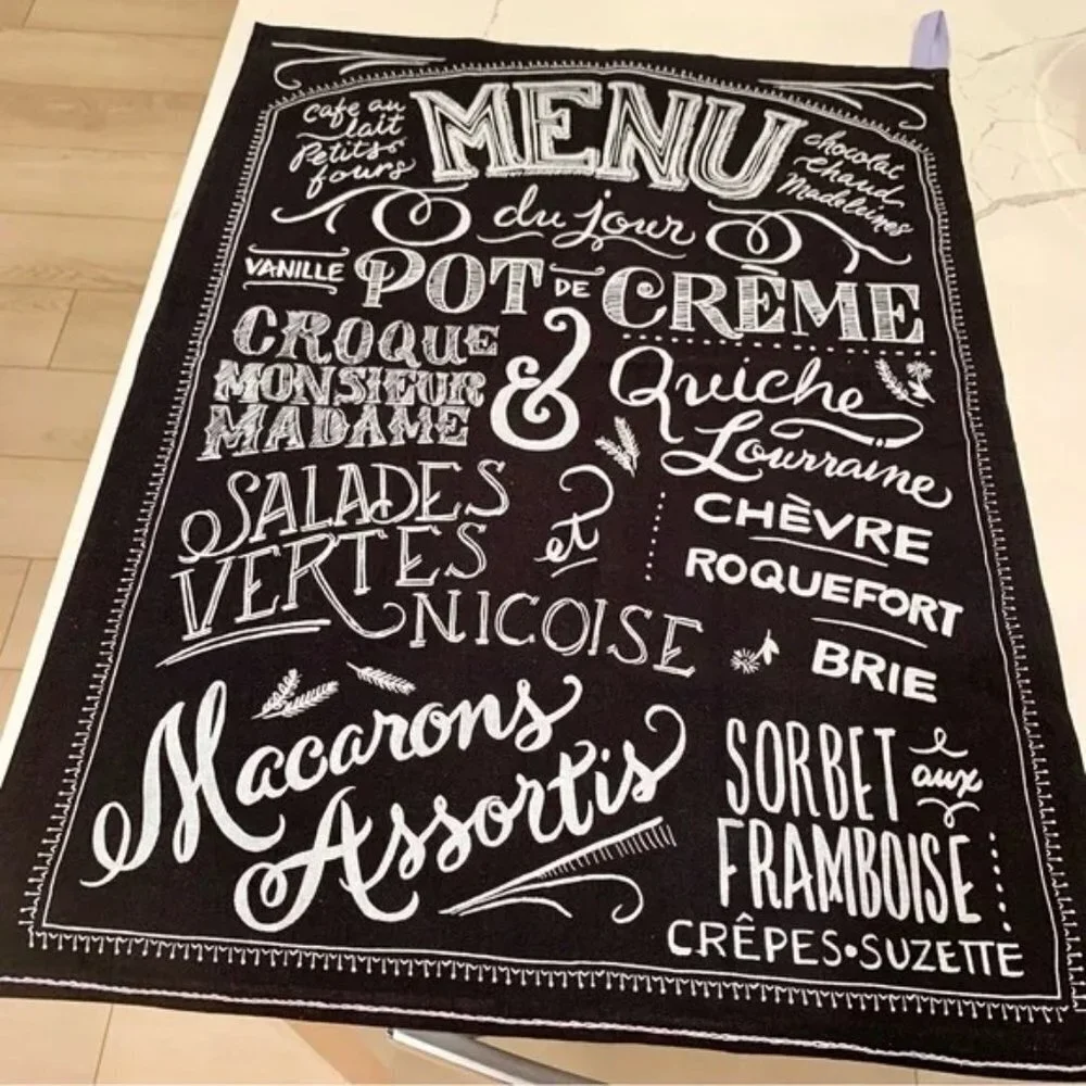 ☕️ Anthropologie Bistro Menu Tea Towel Set Chalkboard Floral